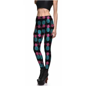 Bright Pineapple Retro Shiny Long Yoga Pants / Leggings - sizes up to 4XL