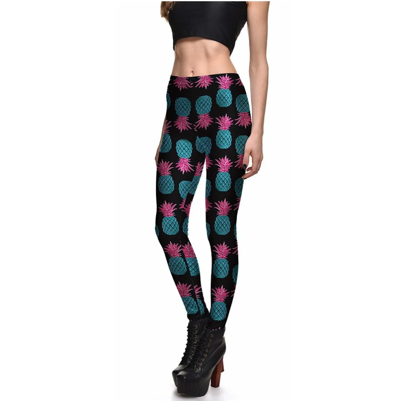 Bright Pineapple Retro Shiny Long Yoga Pants / Leggings - sizes up to 4XL