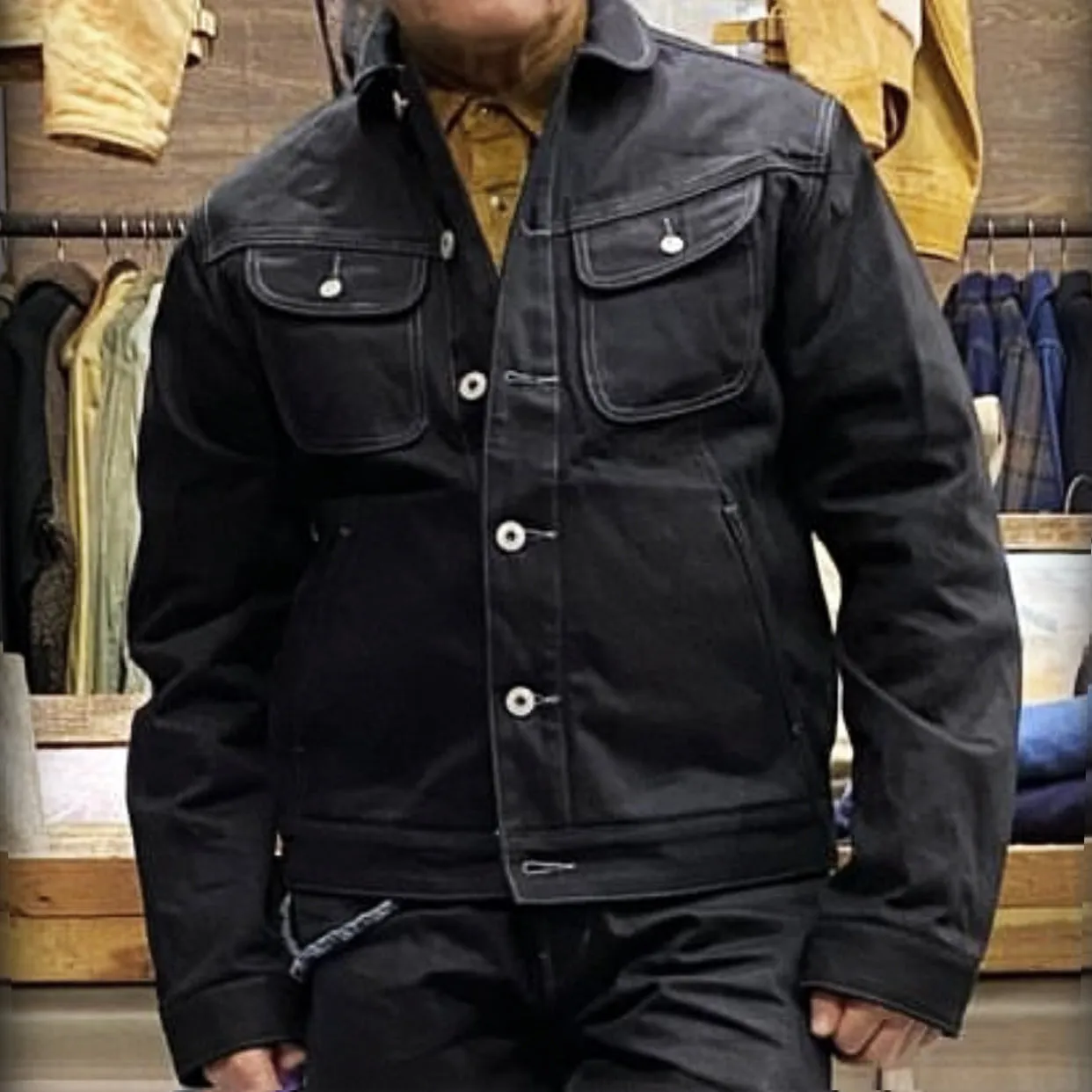 BZEN M.3139RR GARCIA BB REGULAR FIT SLEVEDGE BLACK BLACK JACKET-13.8OZ-RAW BLACK