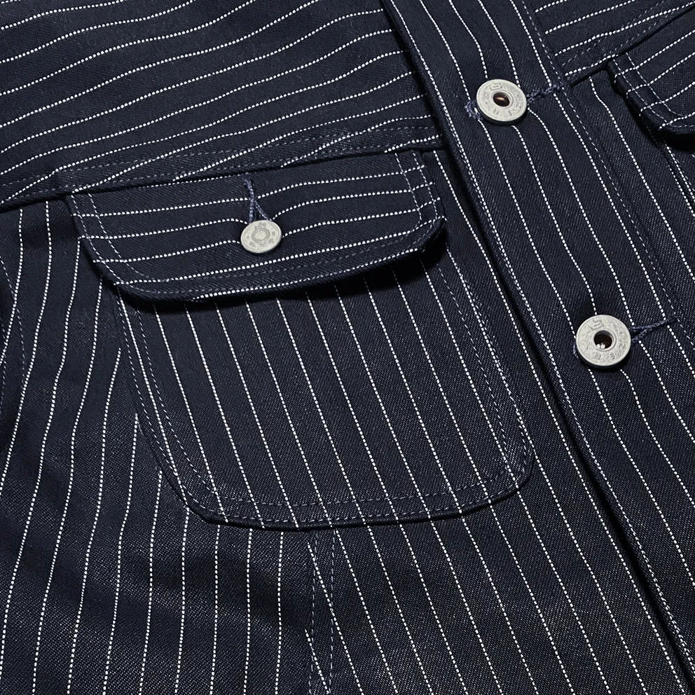 BZEN M.3139RR GARCIA STR REGULAR FIT SLEVEDGE INDIGO STRIPE JACKET-13.8OZ-HRH INDIGO STRIPE
