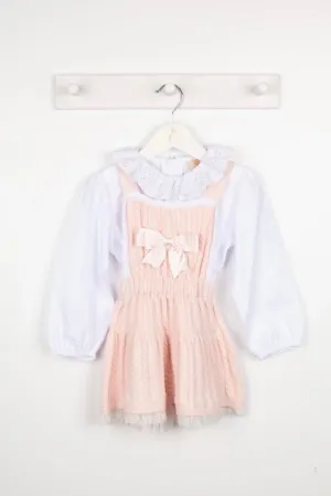 Caramelo Knitted Pink Pinny Dress & Blouse