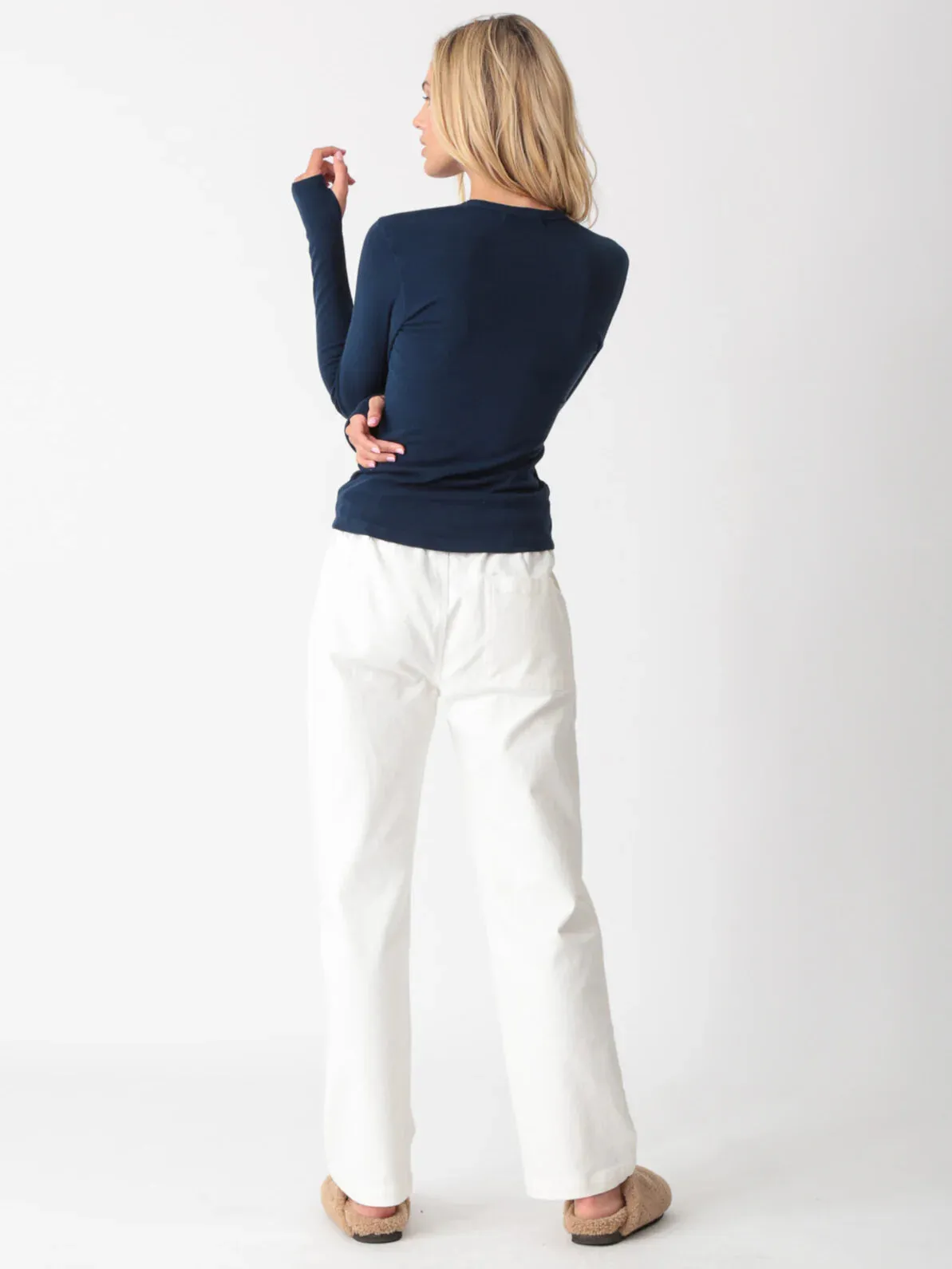 Electric and Rose Olivia Long Sleeve Navy Rib Top