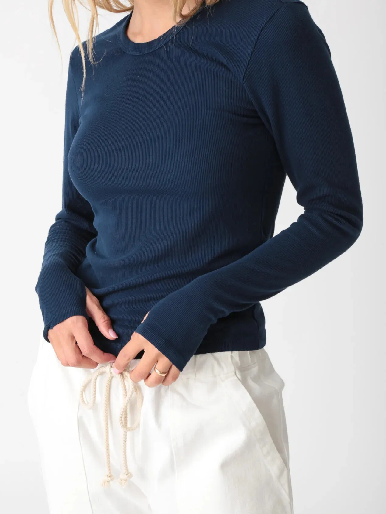 Electric and Rose Olivia Long Sleeve Navy Rib Top