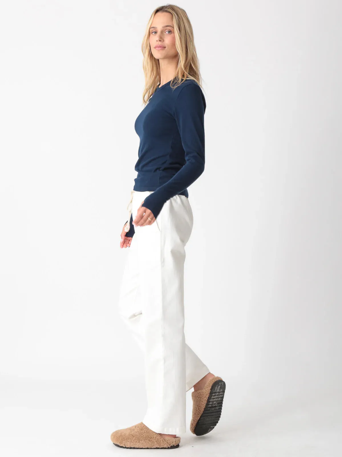 Electric and Rose Olivia Long Sleeve Navy Rib Top