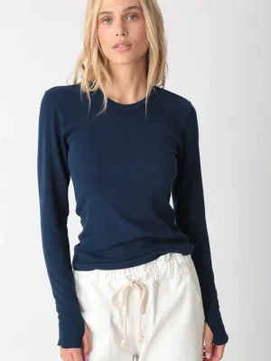 Electric and Rose Olivia Long Sleeve Navy Rib Top