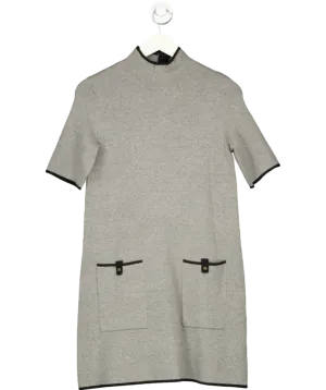 Maeve by Anthropologie Grey Knitted Dress With Contrast Trim UK XS