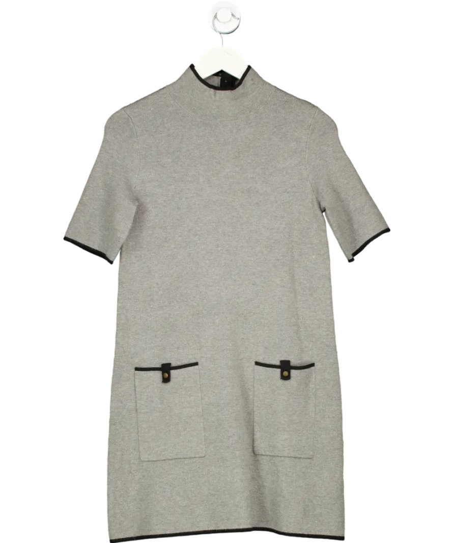 Maeve by Anthropologie Grey Knitted Dress With Contrast Trim UK XS