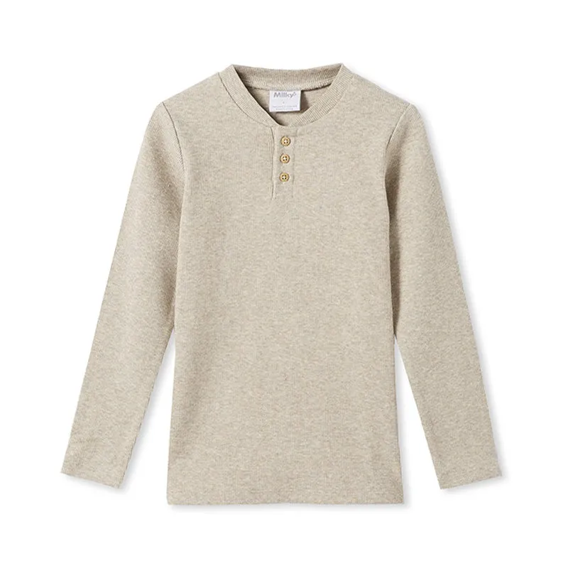 Milky Rib Henley - Natural Marle