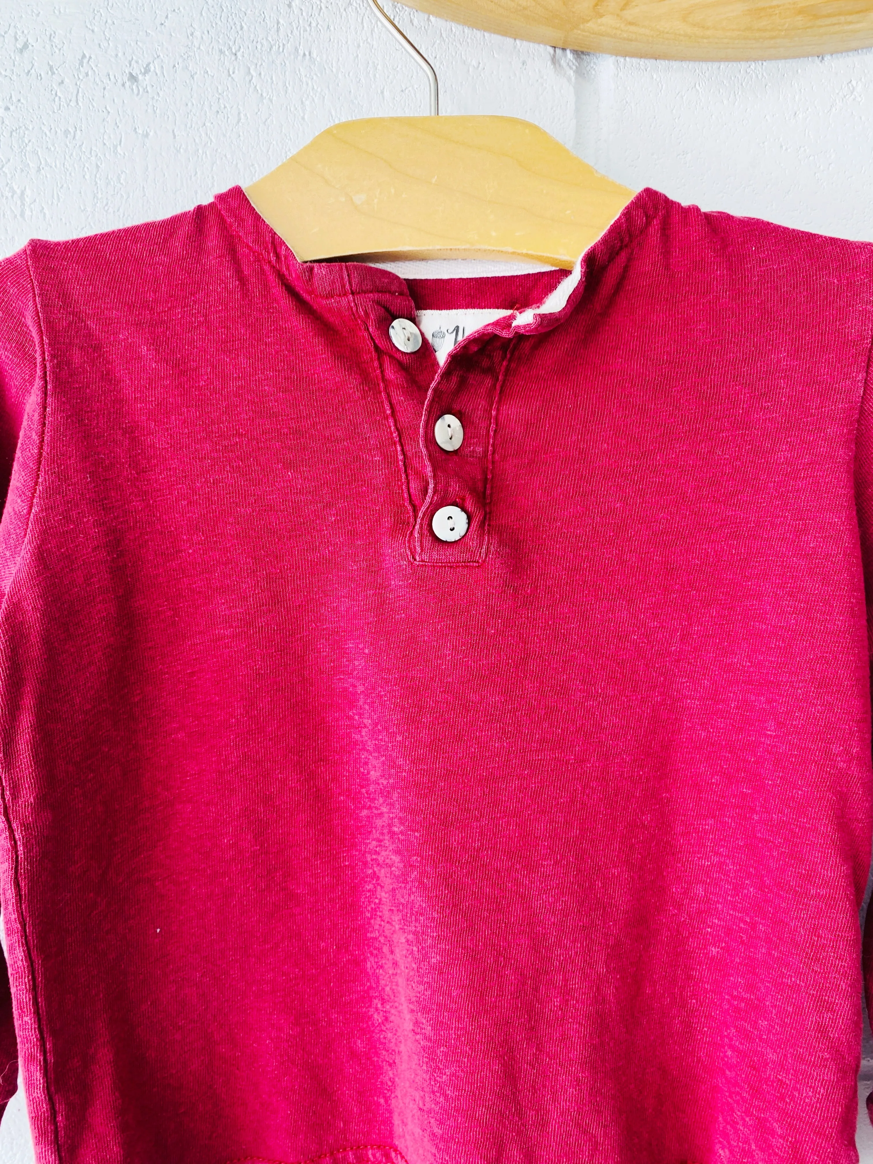 Red Henley Long Sleeve Top, 3 years