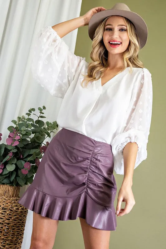 TUFTED DOT V-NECK BLOUSE TOP