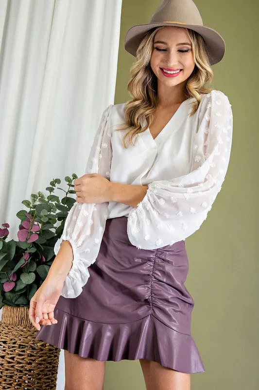 TUFTED DOT V-NECK BLOUSE TOP