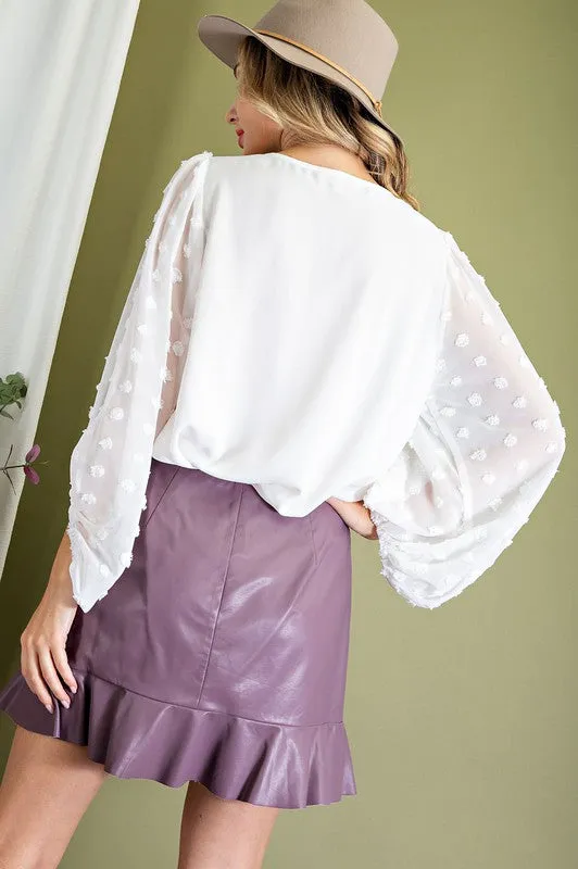 TUFTED DOT V-NECK BLOUSE TOP