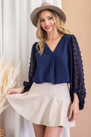 TUFTED DOT V-NECK BLOUSE TOP